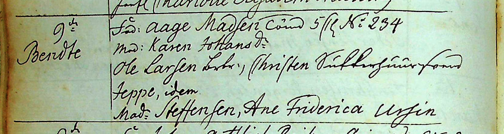 Udsnit af Holmens kirkebog, Bendte Aagesdatter